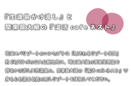 『生源泉かけ流し』と関東最大級の『温活cafeネスト』